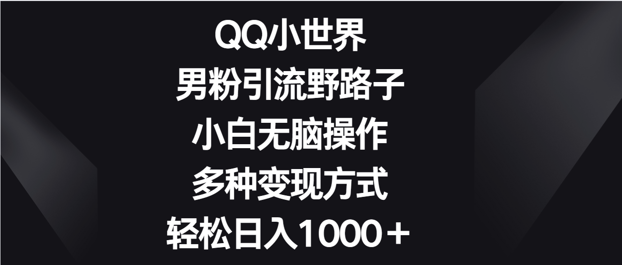 QQ小世界男粉引流野路子，小白无脑操作，多种变现方式轻松日入1000＋-巴七创客网