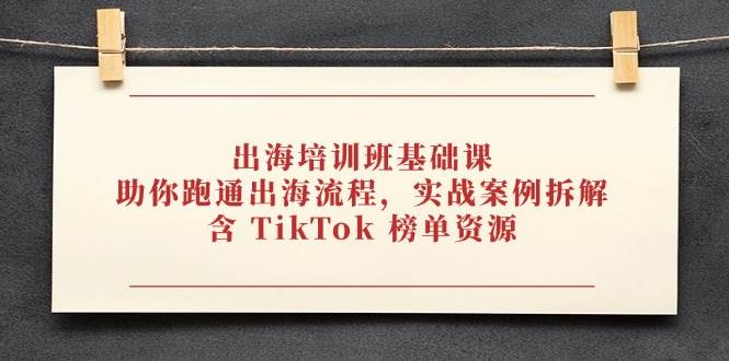 （14555期）出海培训班基础课，助你跑通出海流程，实战案例拆解，含 TikTok 榜单资源-巴七创客网