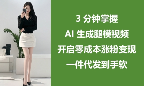3分钟掌握AI生成腿模视频，开启零成本涨粉变现，一件代发到手软-巴七创客网